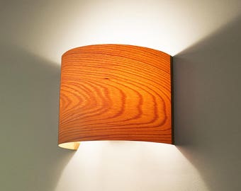 Wood Veneer Wall Sconce, Wall Lighting, Wooden Wall Shade Lamp, 70s Inspired Lamps, Home Decor, Scandinavian Above Bed Lamp, Art Deco, Arc