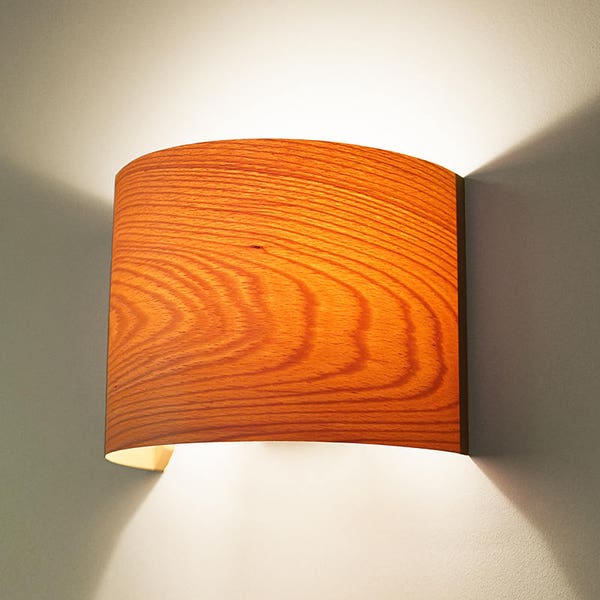 Wood Veneer Wall Sconce, Wall Lighting, Wooden Wall Shade Lamp, 70s Inspired Lamps, Home Decor, Scandinavian Above Bed Lamp, Art Deco, Arc