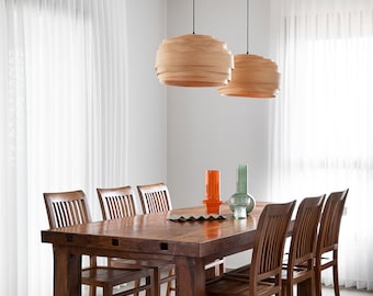 Wood Chandelier Lighting, Maple Drum Pendant Light, Veneer Light Fixtures, Modern Kitchen Ceiling Lamp, Dining Room Fixture, Light cloud