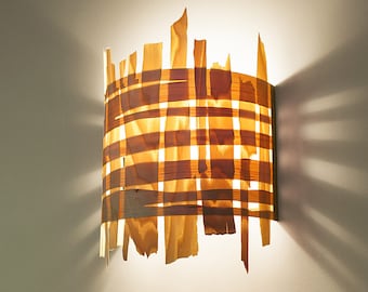 Wood veneer lamp scone by Studio Vayehi - Scandinavian wall lighting unique sunroom decor, Wild Arc