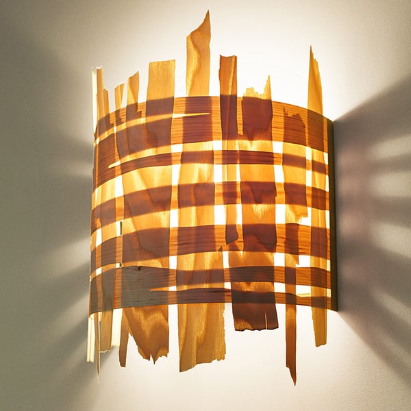 Wood veneer lamp scone by Studio Vayehi - Scandinavian wall lighting unique sunroom decor, Wild Arc
