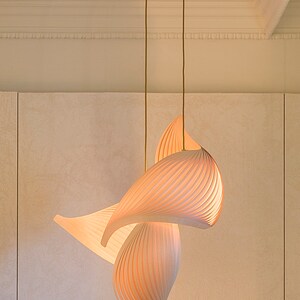 Wood Pendant Light Japandi Style Wooden Veneer Chandelier Lighting Dining Room MCM Sculptural Light Fixture 70s Inspired Lamps Wing image 8