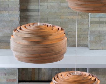 Bamboo Pendant Light In Japandi Style Best Kitchen Chandelier Lighting - Wood Veneer Drum Ceiling Lamp - US PREPAID TARIFFS - Light cloud