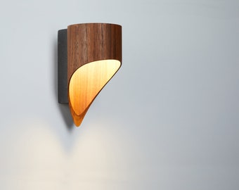 Wood wall sconce in Japandi style - Modern farmhouse veneer lamp perfect for your all season porch decor, Birdy