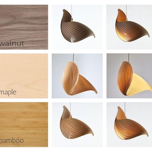 Pendelleuchte aus Holz im Japandi-Stil – Origami-Lampenschirm – Furnier-Deckenleuchte – Kronleuchter – US-Vorausbezahlte Zölle – Flügel Bild 10