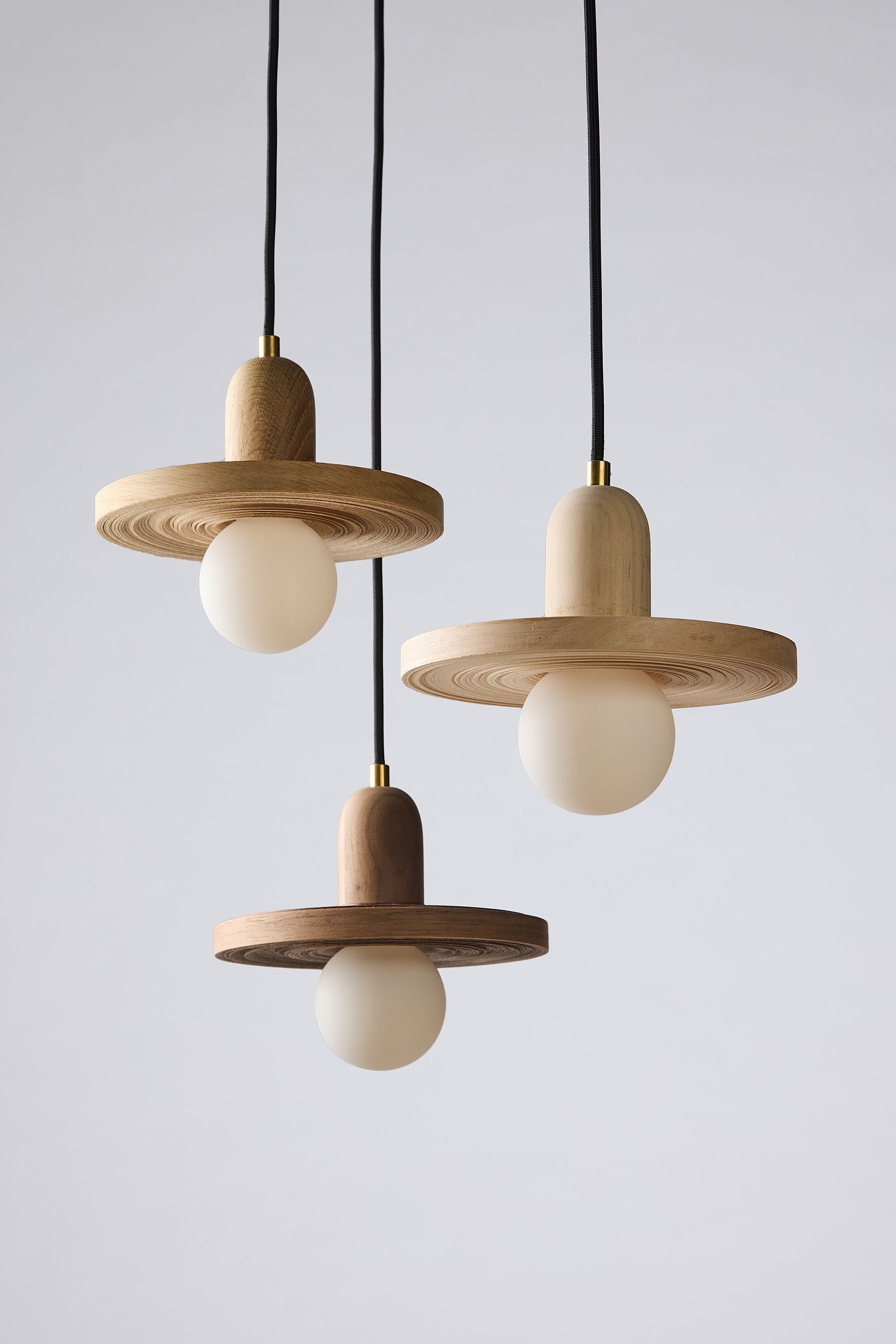 Dining Table Hanging Lights, Mid Century Modern Pendant Lamp, Turned Wood Chandelier Lighting,Entryway Ceiling Fixtures,Walnut Disc, Jupiter