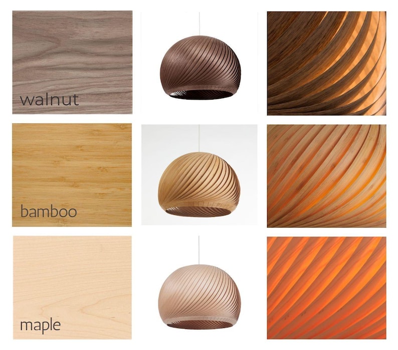Pendelleuchte aus Walnussholz – Deckenleuchte aus furniertem, gebogenem Holz, Japandi-Beleuchtung, Kronleuchter, skandinavische Hängelampe – Wind Bild 9