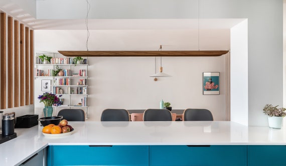 Walnut Pendant Light Linear Veneer Lamp Walnut Ceiling Lighting For Kitchen Island or Above Dining Table - Japandi Lighting Fixtures - Canoe