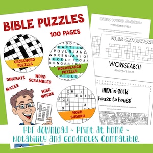 Bible Puzzle Activity Book Printable for Teens & Adults | 118 Christian Puzzles and Games | Wordsearch, Crossword, Sudoku, Riddles and More