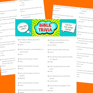 Gioco stampabile di quiz sulla Bibbia / 340 domande sulla Bibbia per bambini, adolescenti e adulti / Culto familiare cristiano, istruzione parentale e attività di gruppo per giovani