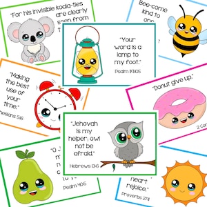 JW Kids Lunchbox Notes Printables - Fun & Cute - Bijbel - Schrifttekst - Aanmoediging - Happy Lunchbox Notes - pdf