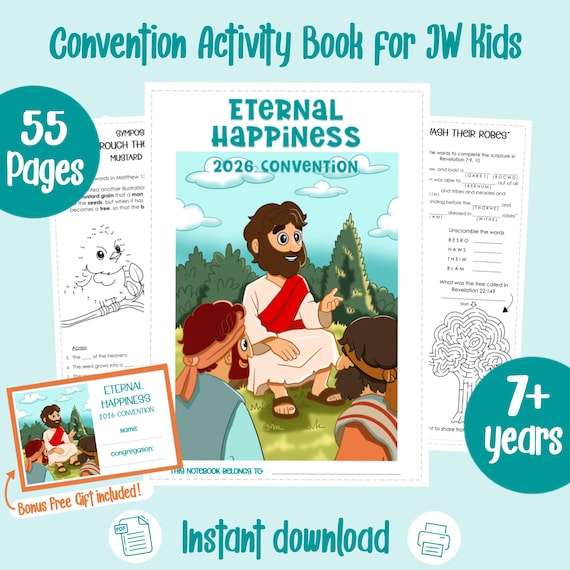 JW Kids Convention Activity Book 2026 Eternal Happiness Convention Notebook for Kids 55 Printable Pages Ages 7+ (Instant Download)