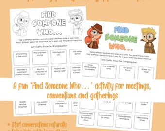 Kids Icebreaker Activity Printable Find Someone Who Activity for JW Kids Meeting Convention or Congregation Fun Activity (Digital Download)