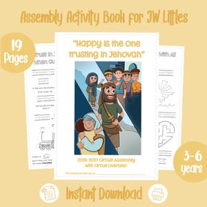May include: An assembly activity book for children featuring 19 pages with the title "Assembly Activity Book for JW Littles" and "2026-2027 Circuit Assembly with Circuit Overseer." The cover shows a cartoon illustration of people and text.
