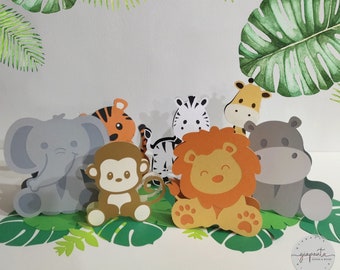 Centres de table Safari, Safari Jungle Party, pièce maîtresse des animaux de la Jungle, décor de douche de bébé Safari, pièce maîtresse de la chambre de bébé, Stand Up Safari animaux