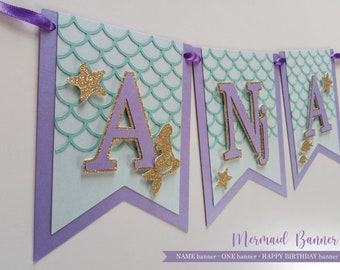 Mermaid Banner, Under the Sea Banner, Mermaid Birthday Party, Mermaid Name Banner, Mermaid garland, Glitter Mermaid Banner, Personalized