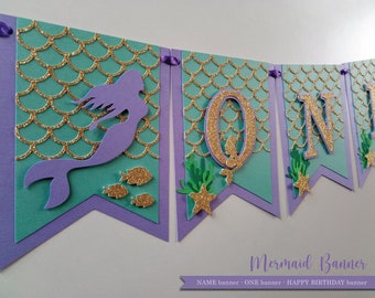 Mermaid Banner, Under the Sea Banner, Mermaid Birthday Party, Mermaid Name Banner, Mermaid garland, Glitter Mermaid Banner, Personalized