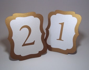 Wedding Table Numbers Antique Gold and Ivory Shimmer  - Free-standing - Cut Out - Gold table numbers - Table markers