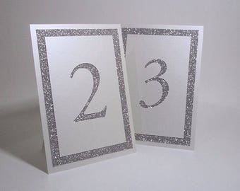 Glitter Table Numbers, Ivory and Silver Glitter Table Numbers, Wedding Table Numbers / 5"x7" Free-standing, Cut Out, Dinner, Party, Shower