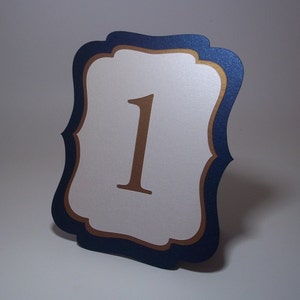 Wedding Table Numbers Navy Blue, Antique Gold and Ivory Shimmer  - Free-standing - Cut