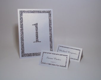White Shimmer and  Silver Glitter Table Numbers - 5"x7" Free-standing - Cut Out- Wedding, Dinner, Party, Bridal Shower