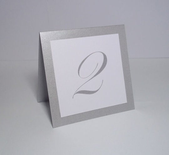 Table Numbers Basic Silver Silver and White Table Numbers, Shimmer Silver Tent Wedding Table ...