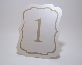 Wedding Table Numbers Ivory, Gold Leaf and Ivory Shimmer  - Free-standing - Cut Out - Party - Dinner - Birthday