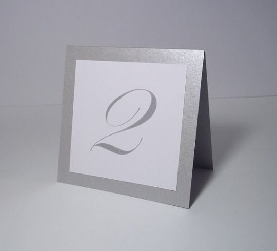 Table Numbers Basic Silver Silver and White Table Numbers, Shimmer Silver Tent Wedding Table ...