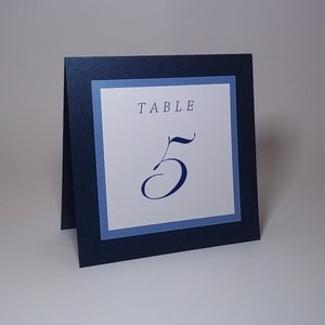 Navy Blue and White Table Numbers, Table Cards, Elegant Table Numbers  - 5x5 size - Wedding, Dinner, Party - Ombre