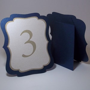 Wedding Table Numbers Navy Blue, Gold Leaf and Ivory Shimmer  - Free-standing - Cut Out