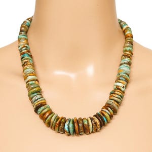Vintage Chunky 100G Natural Untreated Green Turquoise Heishi Kewa Necklace 19”