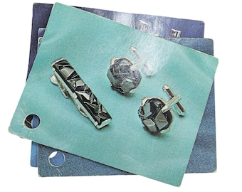 ALLEEN KAARTEN 4x vintage Sarah Coventry herensieradenkaarten jaren 60 zilverkleur