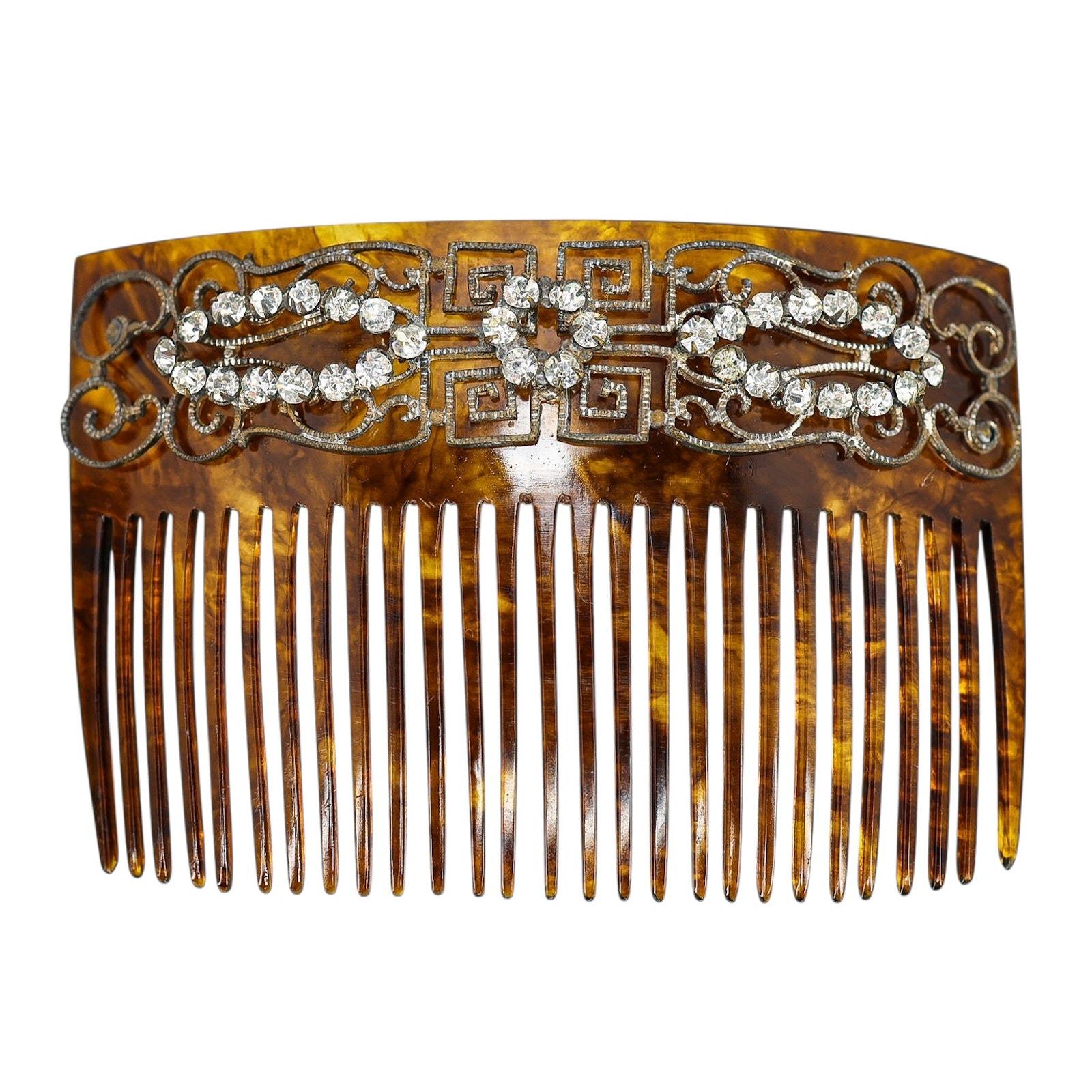 Vintage Art Deco Faux Tortoise Acetate Hair Comb Applied  display picture 2