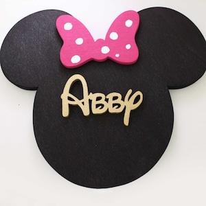 Minnie Mouse Name Sign 3D Disney Decor  for Children&#39;s Room, Toy Box Name, Minnie Mouse Ears Door Plaque or Wall Hanging Disney Sign