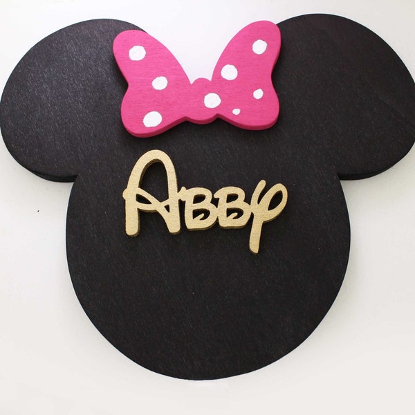 Mickey ou Minnie Mouse 3D Cintres muraux pour chambre d'enfant avec nom personnalisé, décor à la maison en bois fait main, cintre,