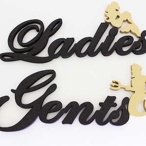 Ladies Gents WC Wooden Door sign for Restaurant, Cafe,Hotel, Beach Bar, Mermaid and Neptune figurine,Restroom decor ,Bathroom accessory