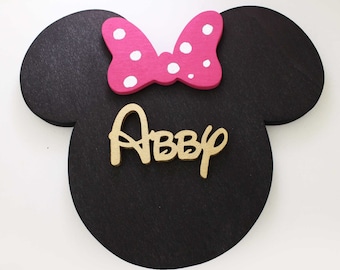 Minnie Mouse Name Sign 3D Disney Decor  for Children's Room, Toy Box Name, Minnie Mouse Ears Door Plaque or Wall Hanging Disney Sign