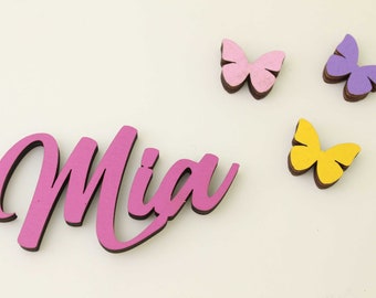 Name Sign with Butterflies , Girl's Room Wall Art , Toy Box Decor or Girl  Name Sign for Birthday Gift, Forest Fairy