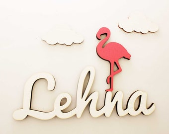 Personalised Name Sign with Flamingo for Girl Bedroom Door, Nursery Wall Decor , Toy Box Name , Baby Name Plaque