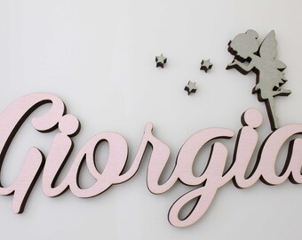 Signo de nombre con Hadas y estrellas para la decoración de la habitación de los niños, decoración de la caja de juguetes de la niña o fiesta de cumpleaños de hadas, signo de la puerta del nombre de los niños