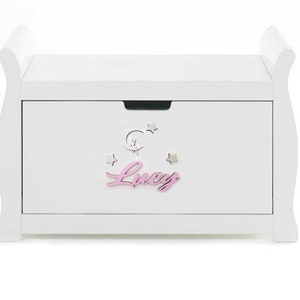 Cartel de nombre personalizado con Moon Girl y estrellas para niños Decoración de la habitación / Decoración de la caja de juguetes de la niña o fiesta de cumpleaños de hadas, letrero de puerta con nombre de madera imagen 4
