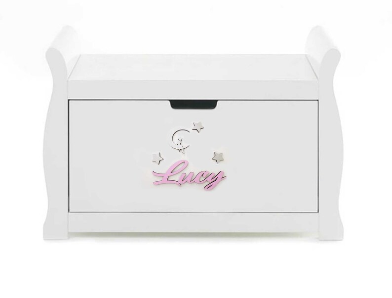 Cartel de nombre personalizado con Moon Girl y estrellas para niños Decoración de la habitación / Decoración de la caja de juguetes de la niña o fiesta de cumpleaños de hadas, letrero de puerta con nombre de madera imagen 4