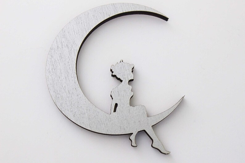 Cartel de nombre personalizado con Moon Girl y estrellas para niños Decoración de la habitación / Decoración de la caja de juguetes de la niña o fiesta de cumpleaños de hadas, letrero de puerta con nombre de madera imagen 3
