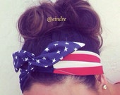 American Flag Dolly Bow Headband EXCLUSIVE, Wire Option Available
