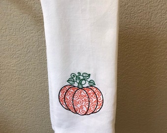 Embroidered Flour Sack Towels with Halloween Filigree