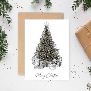 Lot de 5 cartes de Noël classiques de luxe dans une carte de Noël au design original unique, avec des paillettes dorées finies à la main