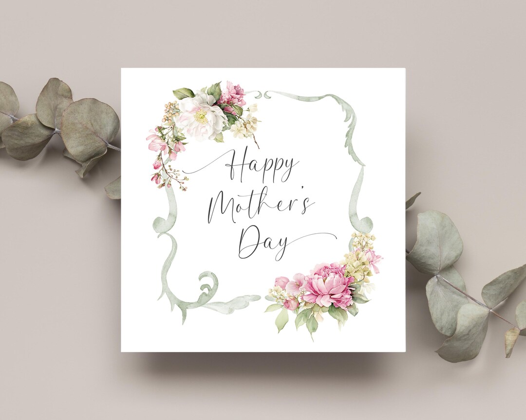Floral Watercolor Mother’s Day Card – Elegant Botanical Greeting for ...