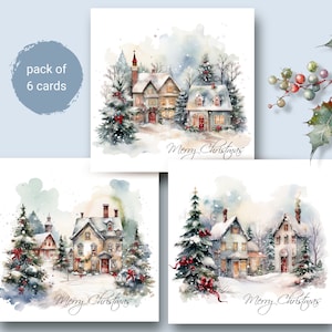 Cartes de Noël classiques et luxueuses Maisons d'hiver au design traditionnel original • lot de 6