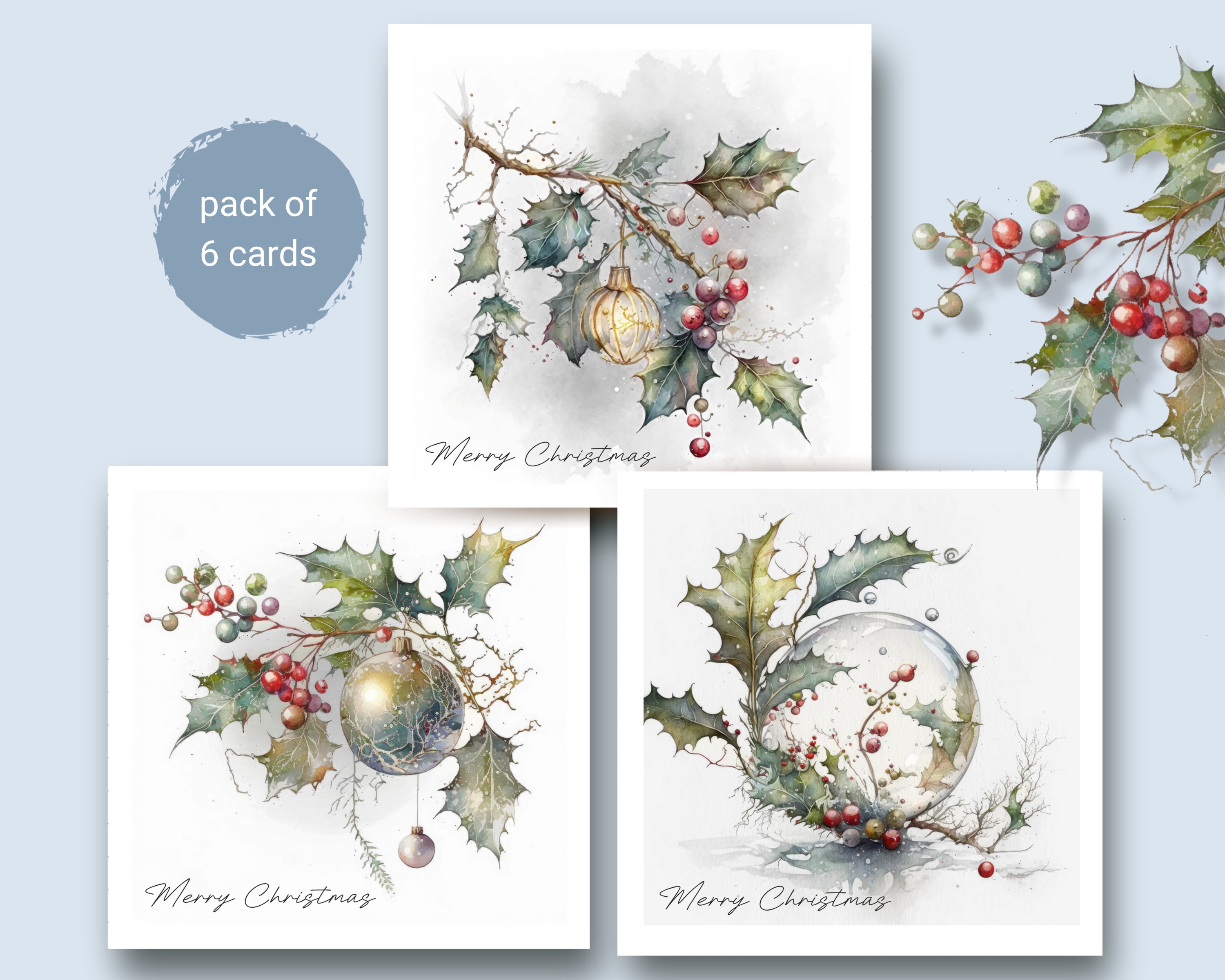 Classic, luxury Christmas Bauble cards in a unique original design • pack of 6