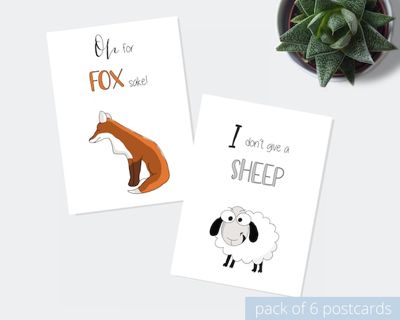Fun Rude Animal Funny Rude Animal Postcards Pun Cards Friend Gift Fox | Etsy